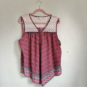 Westport 1962 Women's Red Blue Patterned Sleeveless Blouse Tank Size 2X EUC
